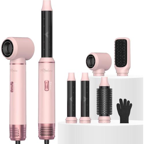 5 in 1 Hair Dryer Brush Set, Detachable Hot Air Styler, Blow Dryer Brush, 3 Heat Settings Auto Curling Wrap Styler, Ionic Hair Styling Tools - Straighten Curl Dry Volumize Smooth (Pink)