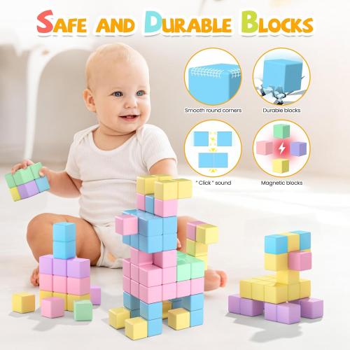 45PCS Magnetic Blocks Toddler Toys, Magnetic Building Blocks Magnet Toys for Kids Ages 1-3 3-5 4-8, Sensory Montessori Magnet Cubes Classroom Must Haves for Boys Girls Age 2-4