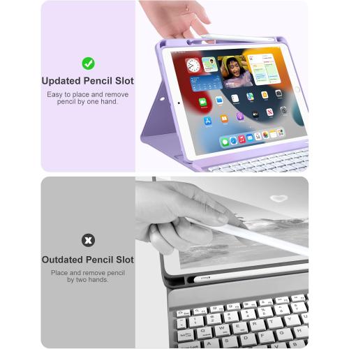 Hamile for iPad 9th Generation Case with Keyboard 10.2 Inch - Backlit Wireless Detachable Folio Keyboard Cover with Pencil Holder for iPad 8th Gen/7th Gen/iPad Pro 10.5/iPad Air 3rd Gen (Purple)