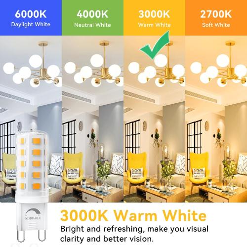 TJOY 12 Pack Dimmable G9 LED Bulb 3000K, 40 Watt Eq 4W, Soft Warm White | T4 G 9 Bi-pin Base Halogen Replacement, 120V No Flicker, 450LM for Chandelier Wall Sconce