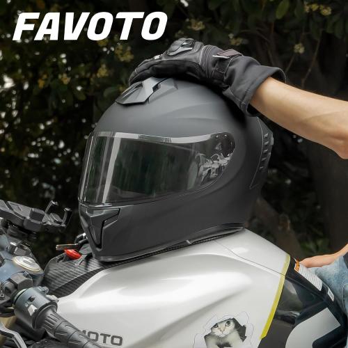 Favoto Full Face Motorcycle Helmet with 2 Visors and Anti-Fog Film, DOT Approved Street Bike Helmet for Adult Men Women Matte Black Size Large