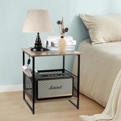 Square Side Table, 2 Tier End Table, Couch Side Table with Storage, Great For Printer Stand, Mini Fridge Stand, Aquarium Stand, Coffee Stand, Ideal for Living Room, Bedroom, Office (Light Oak)