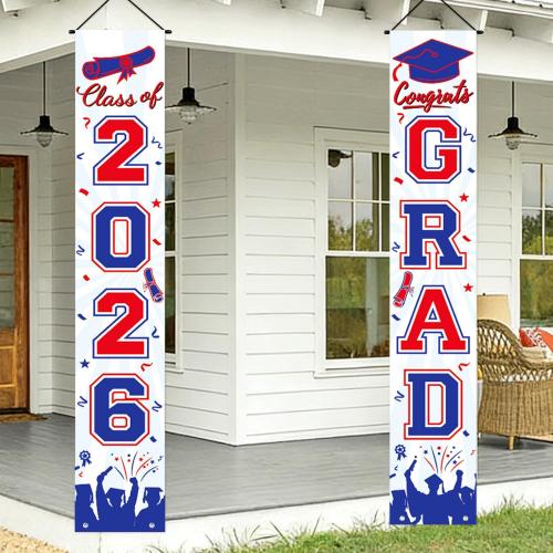 Graduation Decorations 2026 Porch Banner, Graduation Banner Class of 2026, Red and Blue Congrats Grad Decorations for Door and Porch Party Supplies