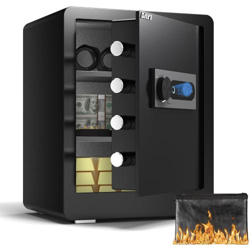 Black DAYI Biometric Fingerprint Safe Box, 2.0 Cubic Feet Home Safes with Fireproof Bag, Digital Touchpad Security Safe for Money Cash Documents, Dual Alarm System - DF-45