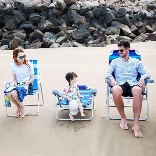 SUNNYFEEL Extra Wide 28 Low Beach Chair 5 Position Lay Flat, XL Oversized Portable Folding Camping Chairs with Cup Holder for Outdoor/Trip, Lightweight Foldable Backpack Beach Chair for Adults