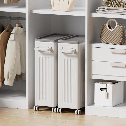 Slim Laundry Hamper with Lid 50L Rolling Basket | For One Person Laundry, Fits Narrow Corners, Behind the Door, with Handle, Lid, Wheels, Stickers for Sorting, 5-Minute Setup