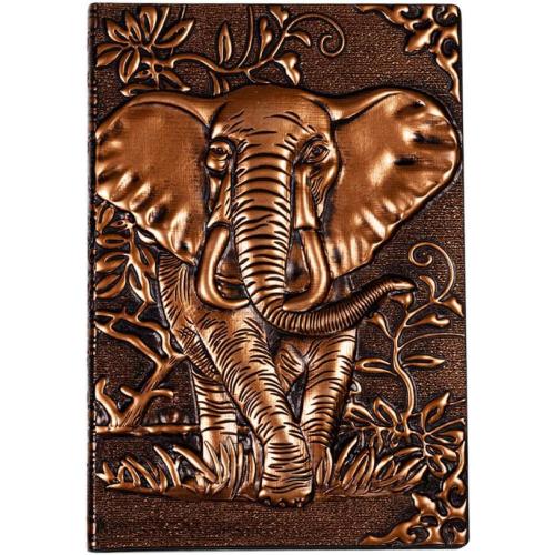 molshine A5 (5.5 x 8.3) Embossed Journals Vintage Notebook,Retro Bronze Diary,100 Sheets Paper,Hardcover Travel Notepad for Writing,Sketchbook,Gift,Decoration,Elephant(RedBronze)