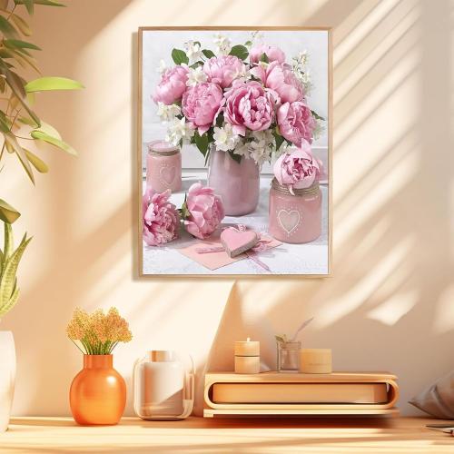 MaiMMaledy Paint by Numbers Kit for Adults Beginners Canvas Pictures with Framed Drawing Painting with Wooden Triangle Easel Pink Flowers *missing paint*