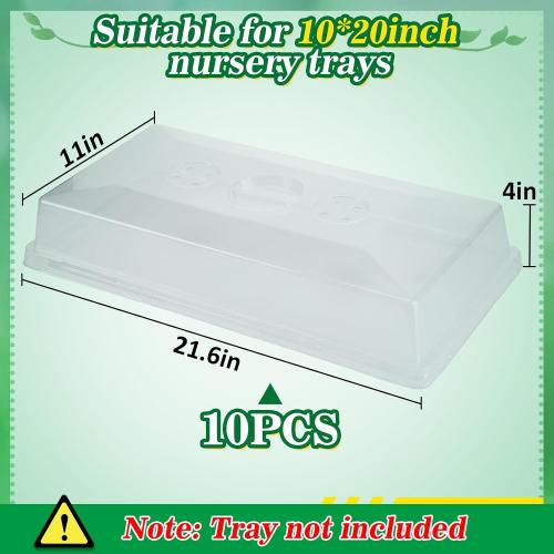 Apipi 10 Pcs 4'' High Durable Humidity Domes - Thickened 1020 Seed Starting Tray Covers with Adjustable Vents, Greenhouse Plant Growing Lid Dome for Seedling Growth Well Water Retention