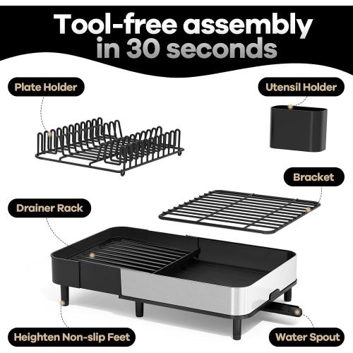 Urackify Stainless Steel Dish Drying Rack for Kitchen Counter,Black