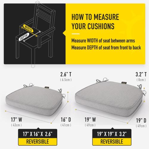 SUNROX Gel Memory Foam Chair Cushions, FadeShield Water-, Stain-Resistant Durable Reversible Seat Cushion Pads with Ties for Indoor/Outdoor Kitchen Dining Office, 17x16, Set of 4, Heather Grey