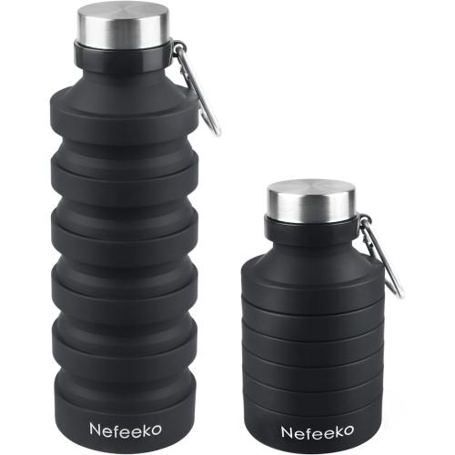 Nefeeko Collapsible Water Bottle, Reuseable BPA Free Silicone Foldable Water Bottles for Travel Gym Camping Hiking, Portable Leak Proof Sports Water Bottle with Carabiner