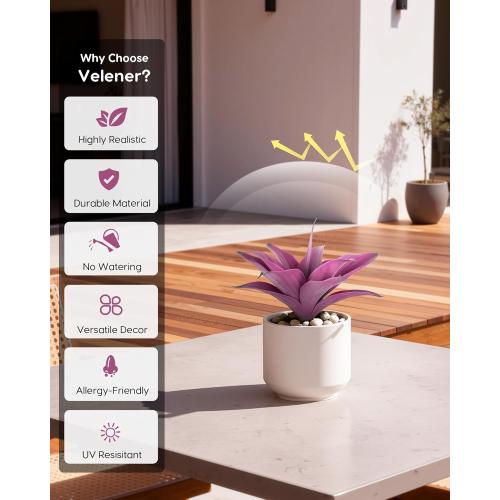 Velener 14 Inch Artificial Agave Plants, UV Resistant Fake Outdoor Plants, Small Faux Plants for Indoor Decor(Purple)-2 Pack