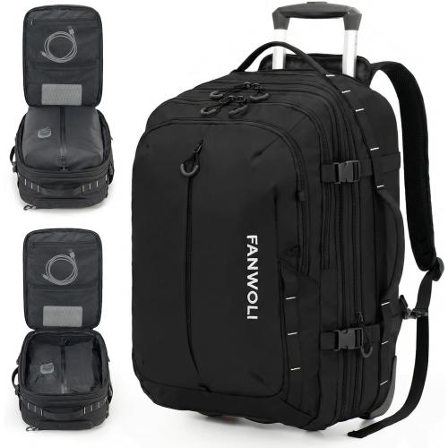 Fanwoli Rolling Vacuum Backpack Travel with One-Button Compression, 55L Expandable, Water Resistant Carry-On Suitcase Luggage, Ideal for Outdoor/Family/Trips
