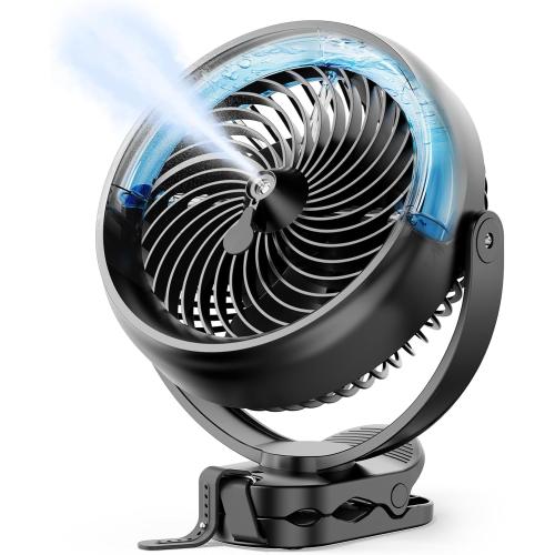 Koonie 10000mAh Battery Operated Misting Fan with Clip, Portable 8'' Mist Fan for Desk with Max. 48 Hours Runtime, 3Speeds, 2 Spray Modes, 200ML Tank for Golf Cart Home Office Travel Camping Stroller