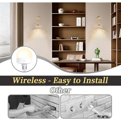 Battery Operated Wall Sconces CCT Dimmable Wireless Sconces Set of 2, Vintage Light Fixture with Amber Tulip Glass Lampshade Wall Decor Set of 2 for Living Room Bedroom Bedside Bathroom