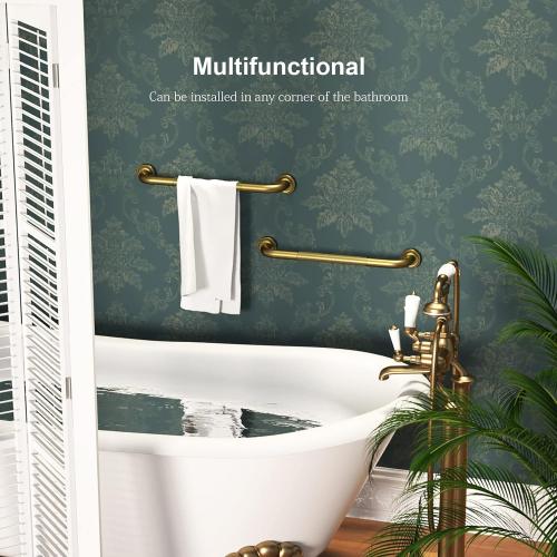 Size 20 Inch Anti Slip Bronze Shower Grab Bar Polished Gold,ZUEXT Antique Brass Bathroom Grab Bar, Knurled Bathroom Balance Bar, Safety Hand Rail Support Handicap Elderly Injury Senior Assist Bath Handle