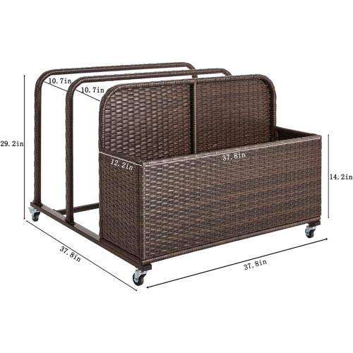 Poolside Float Storage Organizer, Outdoor Wicker Rattan Pool Float Holder Storage Rack for Basket Box Patio Pool Storage Caddy with Rolling Wheels for Pool Toy Noodles Equipment Accessroies (Brown)
