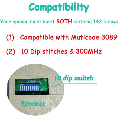Set of 3 Replacement for Multicode Garage Gate Door Opener Remote,3089,308911,MCS308911,10 Dip Switch,300MHZ