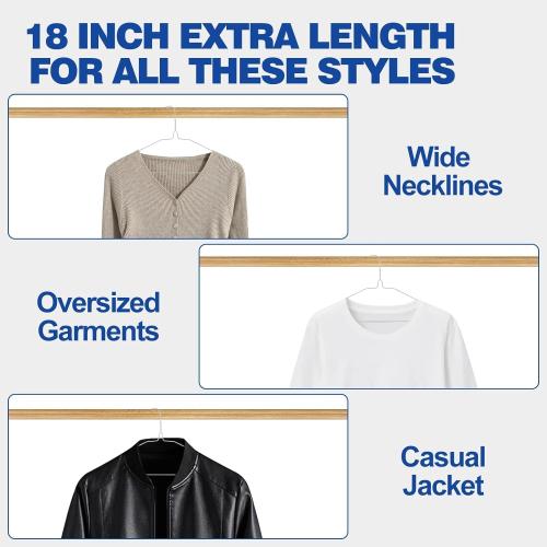 18 Inch Wire Metal Clothes Hangers Bulk 100 Pack, Extra Long for Large Size Suits, Coats, Shirts, Pants, Skirts, Ultra Thin, Space Saving, Non Slip, Silver