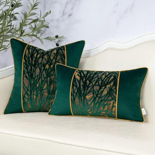 Yangest Green Throw Pillow Cover Velvet Cushion Cover Branches Rectangular Pillowcase for Sofa Couch Bedroom Living Room, 12x20 Inch