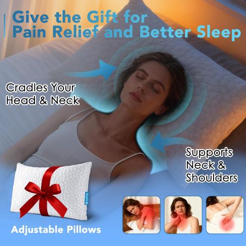 QUTOOL Cooling Pillow for Sleeping Shredded Memory Foam CertiPUR-US Certified, Soft and Supportive Adjustable Pillow for Side, Back, Stomach Sleeper, Hot Sleeper Solution for Boy Girls