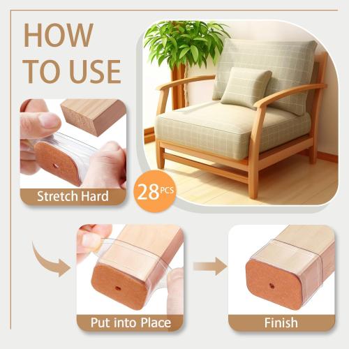 28Pcs Chair Leg Floor Protectors Rectangle for Hardwood Floors Silicone Caps Covers Felt Furniture Pads Clear Chair Sliders, Protect The Floor from Scratches(Fit:L 1.12-1.5,W 0.75-1)