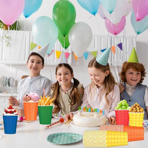 100pcs Building Blocks Party Paper Cups Colorful Blocks Bricks Disposable Cups for Block Party Decorations Building Bricks Paper Drinking Cups for Building Block Birthday Party Supplies and Favors