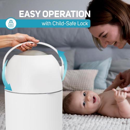 L.A. BABY Magic Diaper Pail - Patented 100% Odor-Free System with Child-Safe Lock - Award-Winning Design - No Refills Required - Works with Regular Trash Bags - White