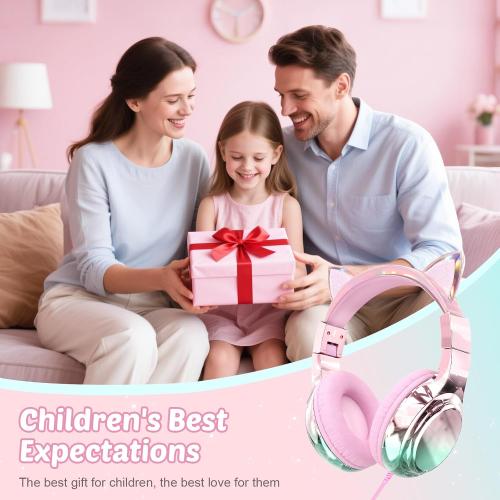 QearFun USB C Kids Cat Ear Wired Headphones with Mic, 85/94dB Volume Limit