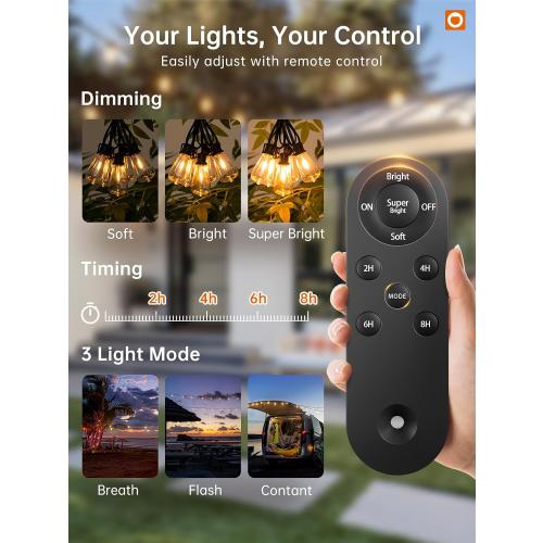 addlon 72FT Solar String Lights Outdoor, Waterproof Solar Powered Outside Lights with Remote & USB Port, ST38 LED Shatterproof Bulbs, Dimmable Solar Light for Camping Backyard Porch