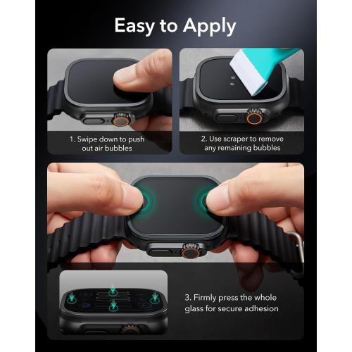 ESR Armorite Screen Protector for Apple Watch Ultra 3 2025 /Ultra 2 /Ultra (49 mm), Military Grade Protection, Tempered Glass Film with Aluminum Alloy Frame, Anti-Scratch, 2 Pack, Black