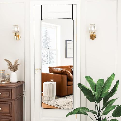 Antok Over The Door Mirror Full Length, 49'' x 14''Wall Mounted Hanging Mirror, Aluminum Alloy Frame, Shatterproof Glass, No Drill Installation for Bedroom, Closet, Bathroom, Dorm, Round Corner,Black ‼️used‼️