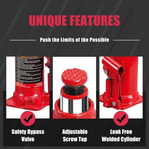 Big Red 20 Ton (40,000 lb) Low Profile Hydraulic Bottle Jack with Carrying Case，Red