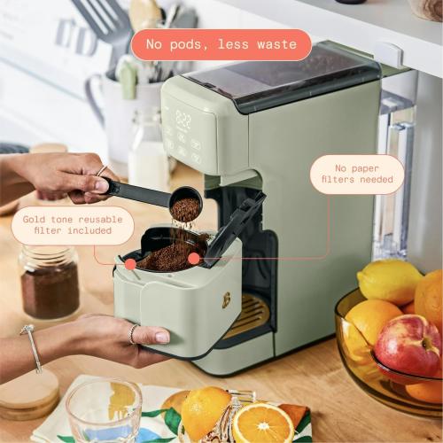 B - Perfect Grind Programmable Single-Serve Coffee Maker with Built-In Grinder, Fresh Ground Brewing, Touch Controls, Reusable Filter, Compact Countertop Design (Sage Green)