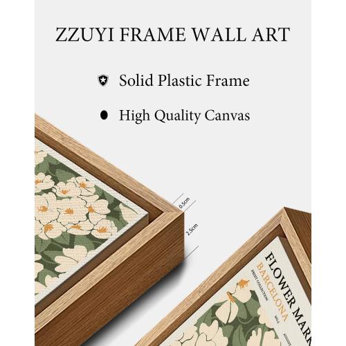 Zzuyi Framed Flower Market Wall Art,Green And White Floral Botanical Canvas Wall Decor Pictures,Floral Rusitc Pictures for Living Room Bedroom Dining Room 12x16in