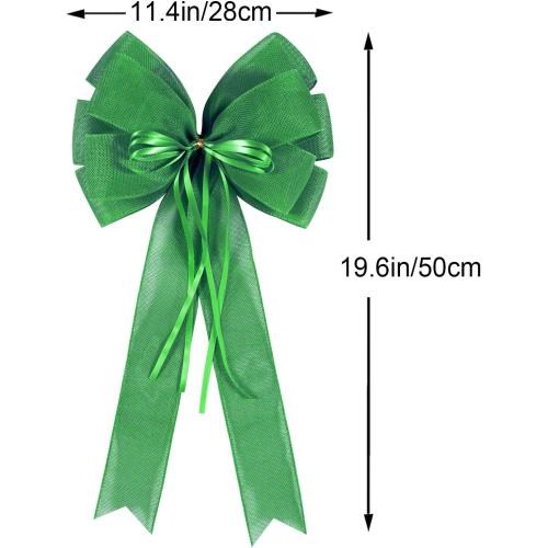 2 PCS Green St Patricks Day Wreath Bow Decor,St Patricks Day Tree Topper Bow Decorations,Decorative Bow with Green Burlap and Glitter String for Holiday Home Front Door Outdoor