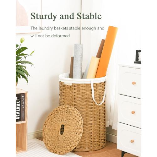 SETVSON Large Laundry Hamper Laundry Basket Round 34.3 Gal (130 L) Handwoven Wicker Laundry Baskets Rattan Laundry Basket with Laundry Bag Handles 2 Mesh Bags for Living Room Bedroom Natural
