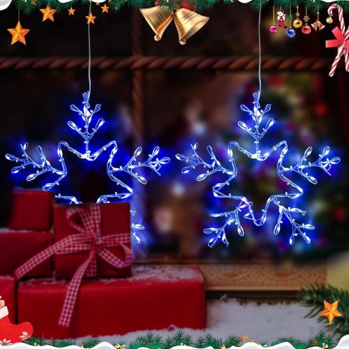 4 Pack Christmas Window Snowflake Lights, LED Hanging Decorations Iron Frame Lights, 8 Lighting Modes for Xmas Holiday Indoor Outdoor Wall Party Decor