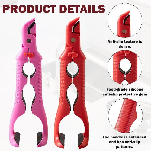 2 Pcs 3-In-1 Hot Plate Gripper,Anti Scald Plate Gripper,Hot Tongs,Anti Scald Bowl Holder Clip For Bowls & Dish, Non-Slip Jar Opener Clip For Kitchen, Air Fryer, Microwave(red white)