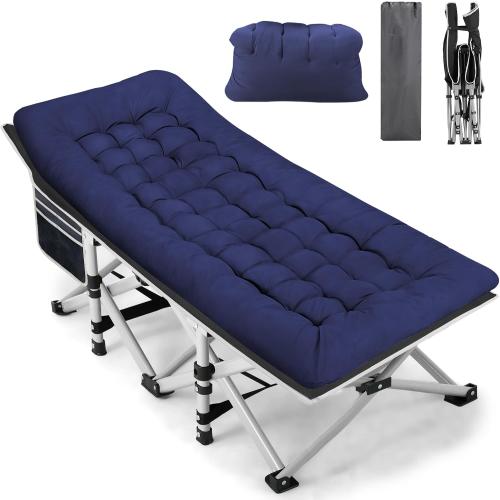 Fragess Portable Camping Cot, Sleeping Cot for Adult, 28 Extra Wide Heavy Duty Folding Cot Max Load 600LBS with Thick Mattress, Portable Camping Bed for Camp Outdoor/Office, Home Nap (Blue)