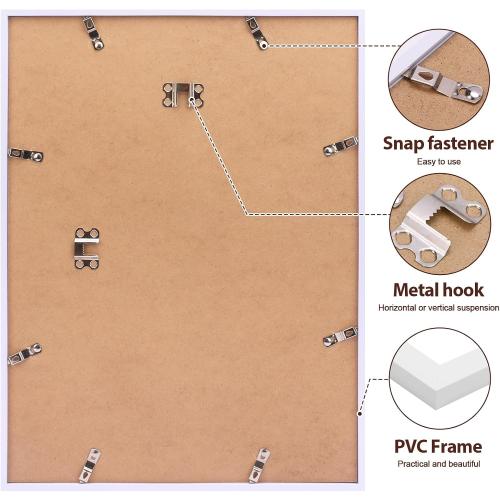 Fixwal 12x16 Poster Frame Set of 6 with Plastic Cover, PVC, White