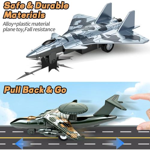 4 Pack Diecast Airplane Toys, Alloy Army Aircraft Plane Model Toys Camouflage Military Fighter Jet Helicopter Toy Pull Back Kids Play Vehicles for 3 4 5 6 7-9 Years Old Boys Girls Gift
