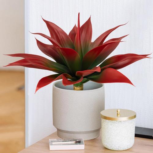 Artificial Agave Plants,Large UV Resistant Fake Agave Planters for Indoor and Outdoor Decorating Tropical Plant Succulents Greenery Indoor Decor (2Pack,18 Red)