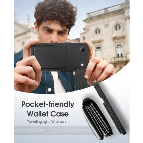 for iPhone Air Case Wallet, Card Holder (3-5 Cards), Camera Cover Stand, Military Grade Drop Protection, Rugged Hard Heavy Duty Men Women Phone Case for iPhone Air 6.5 2025, Black