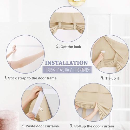 RYB HOME Door Curtains Blackout - Self Stick Tie Up Shades Tricia Window Blinds Light Block Insulating Sidelight, W 26 x L 69 inches, 1 Panel, Biscotti Beige