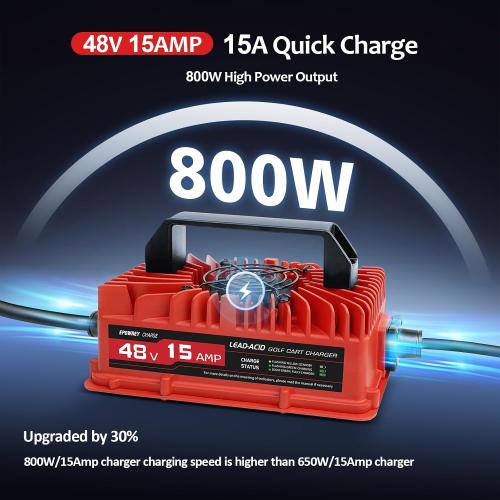 15 AMP 48 Volt Golf Cart Battery Charger for EZGO RXV & TXT 3-pin Triangular Plug