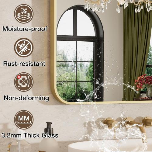 24x36 Inch Bathroom Mirrors for Over Sink, Brushed Gold Rectangle Mirror for Bathroom or Entryway, Wall Mounted Vanity Mirror with Aluminum Alloy Frame & Tempered Glass, Hangs Horizontally/Vertically