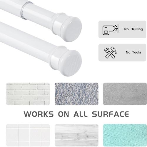 2 Pack Shower Curtain Rod 42-78 Inch, 1Diameter Spring Long Adjustable Tension Curtain Rods for Bathroom Windows Closet No Drilling No Rust, White