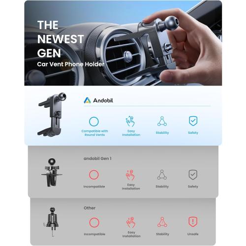 andobil Phone Holders for Your Car - Round Air Vent Phone Mount with Ultra-Strong Metal Clip, 360° Rotation & Anti-Shake Design for iPhone 17/16/15/14/13 Pro Max/Samsung Galaxy S25/Android